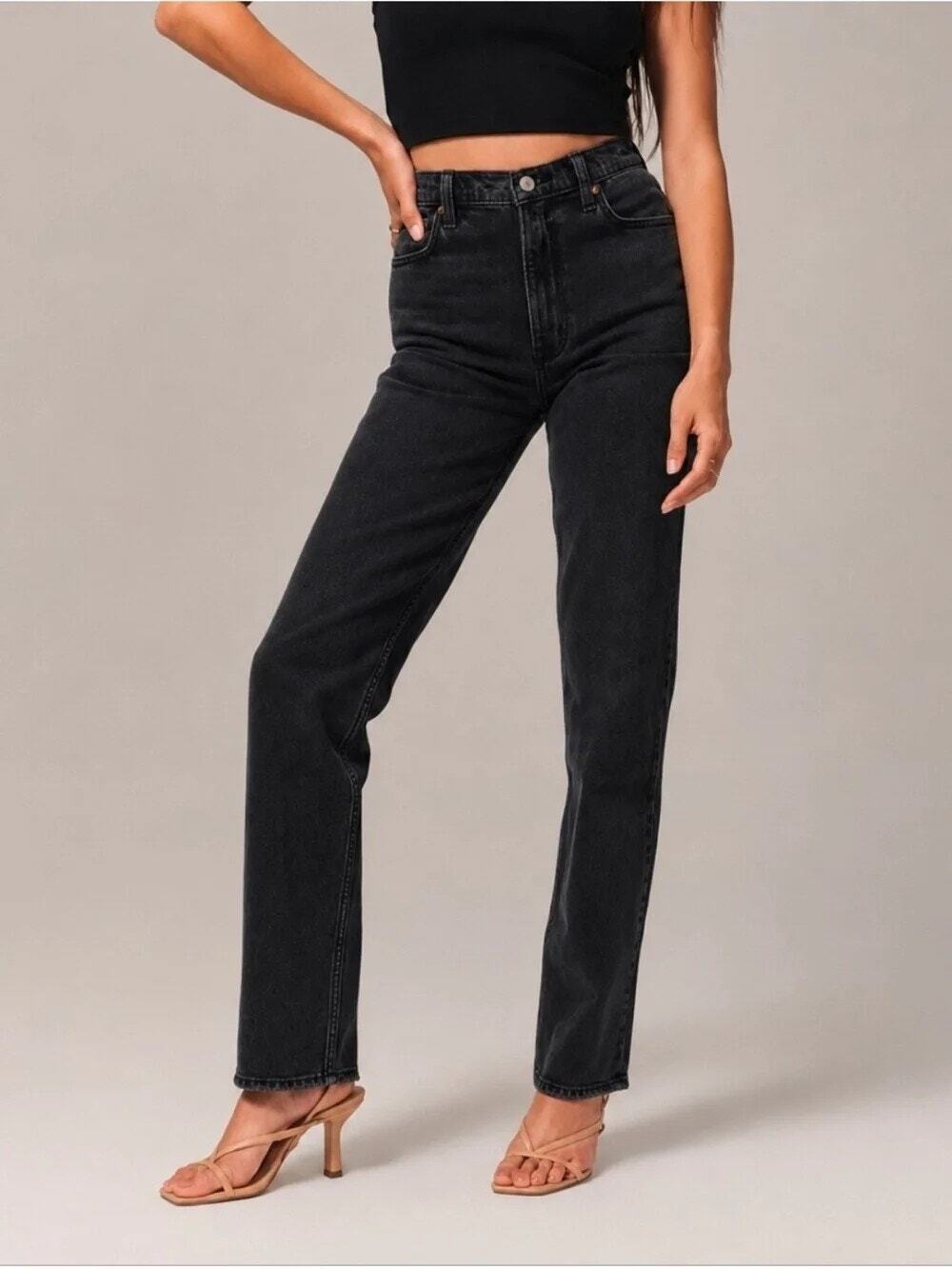 Abercrombie & Fitch Curve Love 90s Straight Ultra High Rise Jeans Size 26 Black
